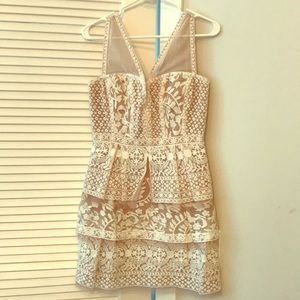BCBGMAXAZRIA White Lace Tiered Dress